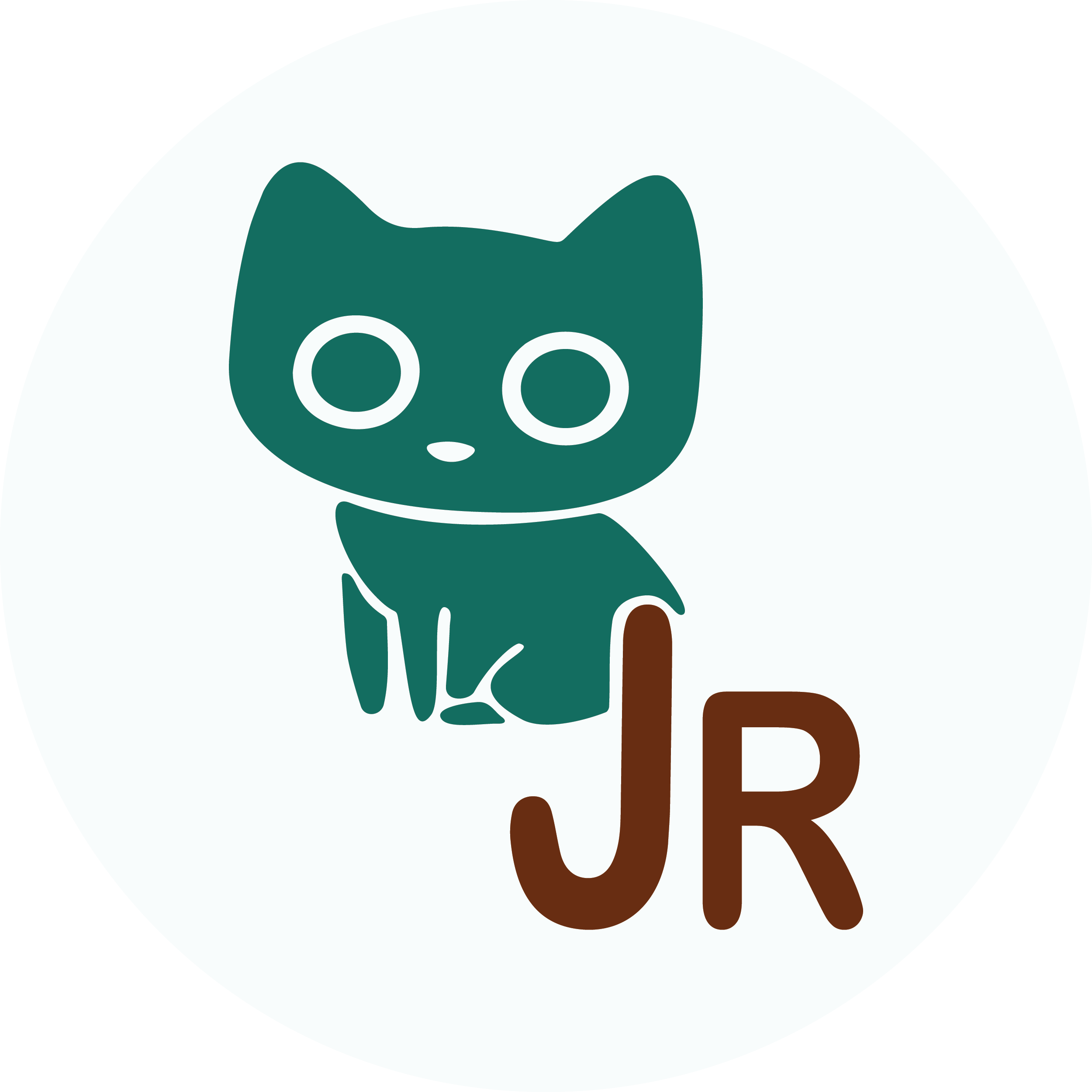 Cat with tail shaped as the letter J next to last name initial R